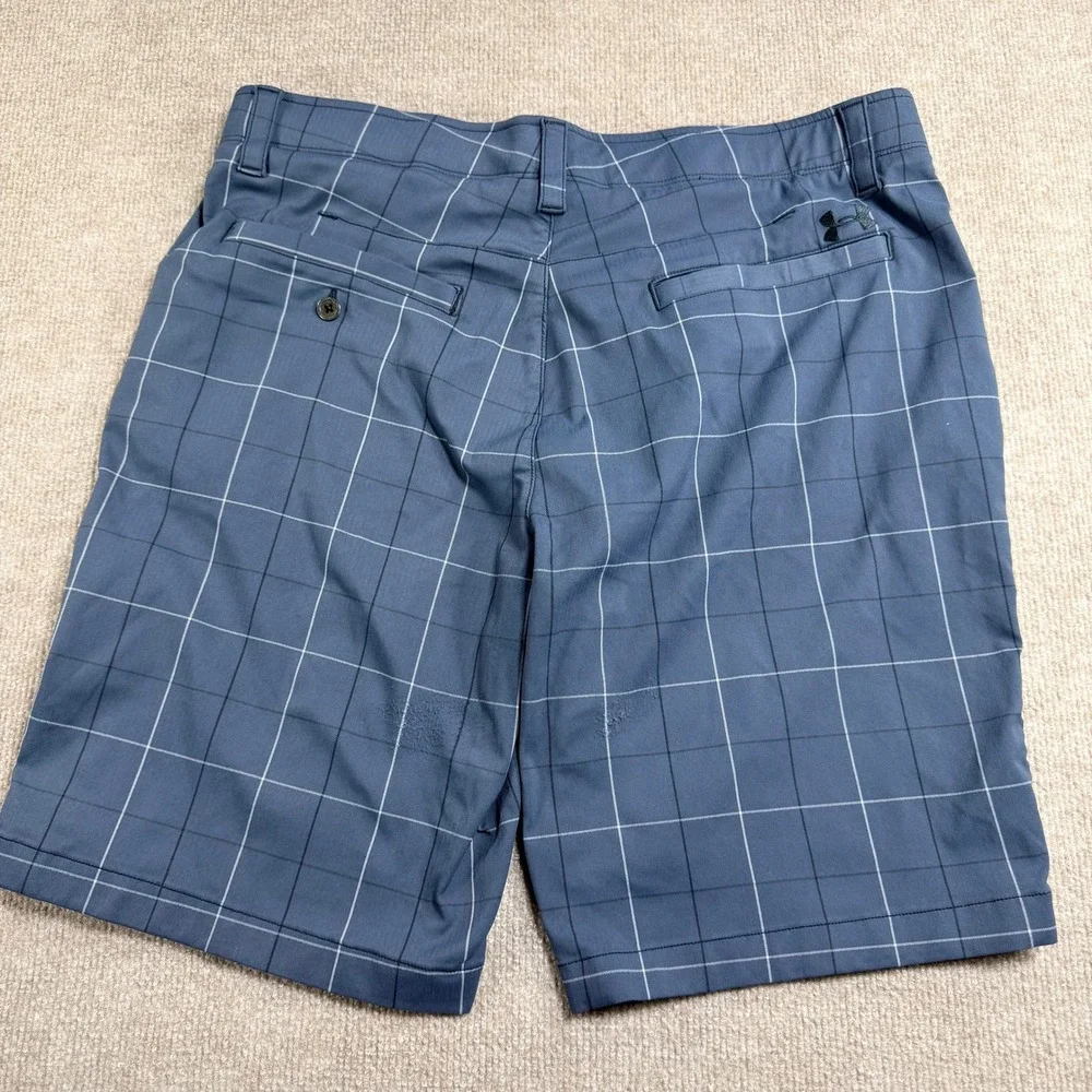 Under Armour Mens Blue Windowpane Plaid Golf Shorts‎ HeatGear Size 38 Loose Fit